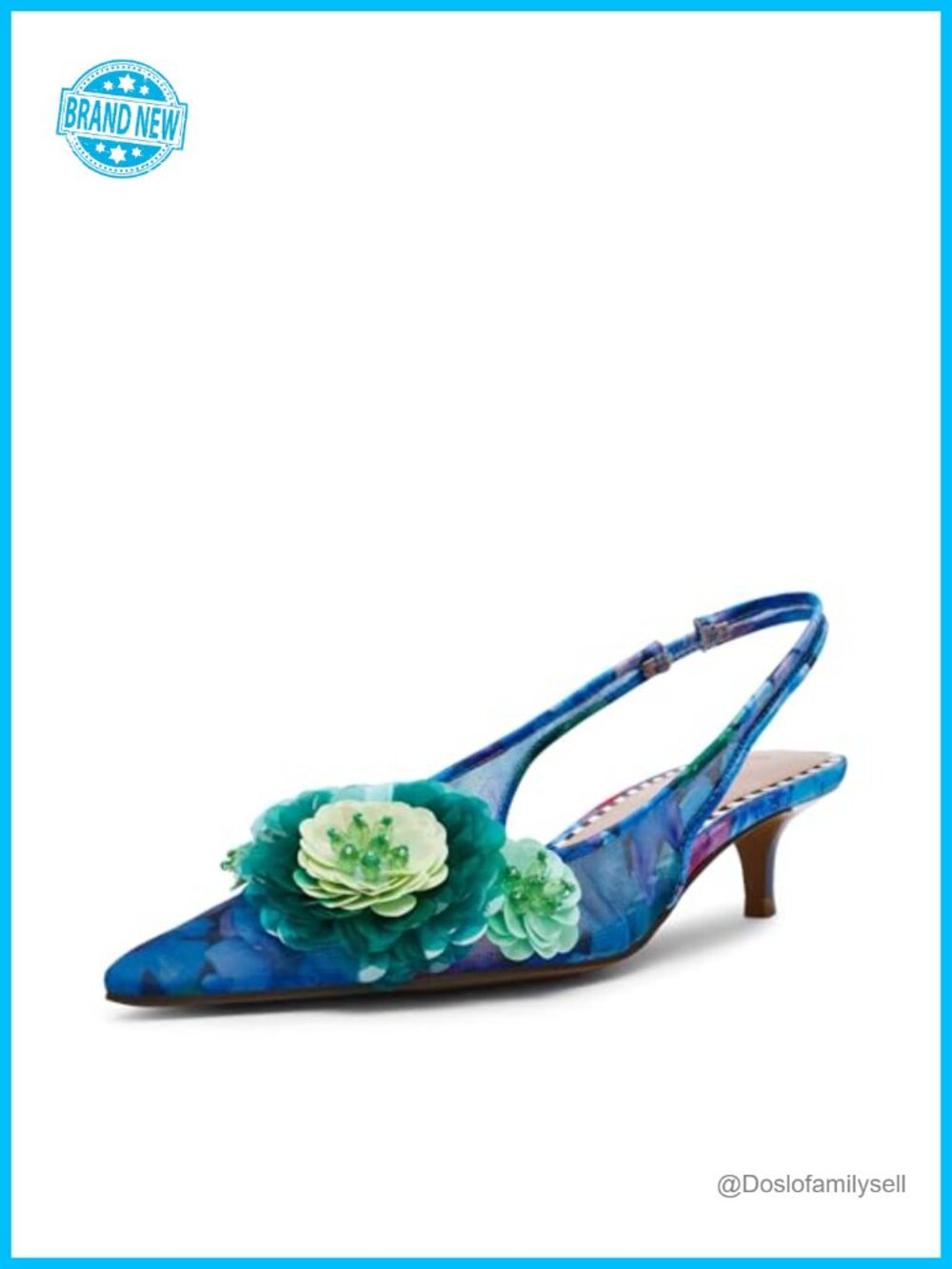 Pointed Toe Kitten Heel Pump with Floral Embellishments